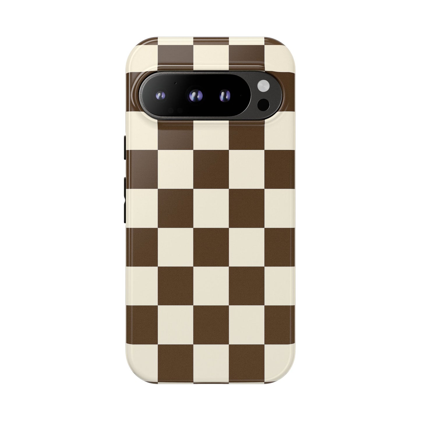Mocha Checkerboard Phone Case | Neutral Aesthetic Checkered iPhone & Samsung Tough Case