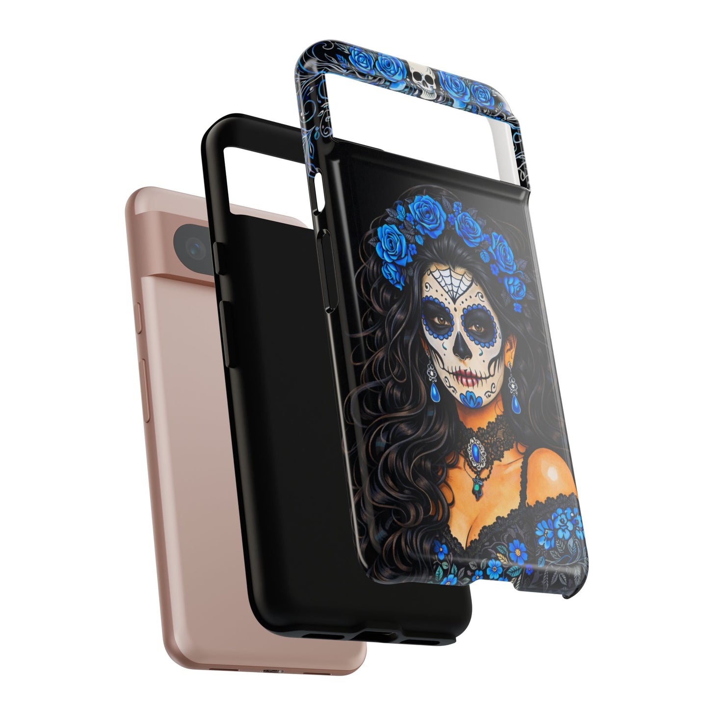Blue Sugar Skull Woman Phone Case – Day of the Dead Aesthetic Tough Cover