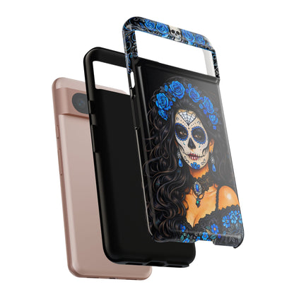 Blue Sugar Skull Woman Phone Case – Day of the Dead Aesthetic Tough Cover