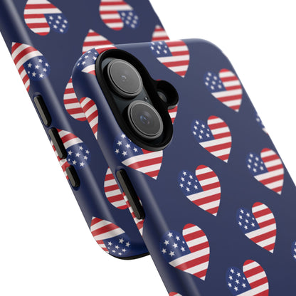 Patriotic American Flag Heart Phone Case – Tough Shockproof, USA Stars & Stripes for Iphone, Samsung Galaxy and Pixel