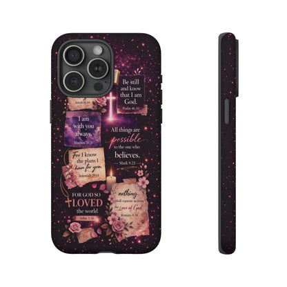 Christian Bible Verse Phone Case Pink Floral Faith Tough Protective Cover Gift