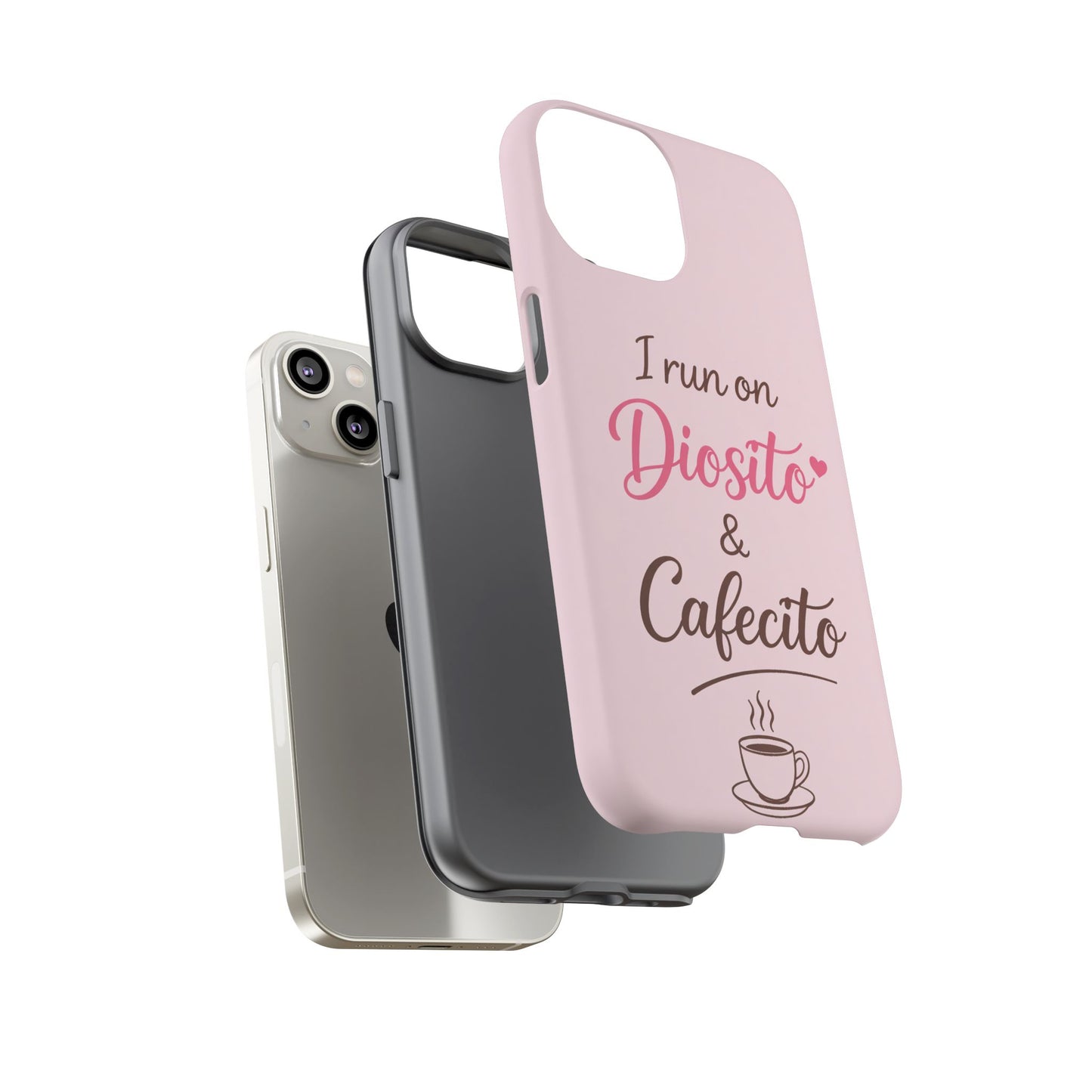 I Run on Diosito y Cafecito Phone Case, Pink Aesthetic Latina Faith Coffee Case, Girly Protective iPhone Samsung Cover