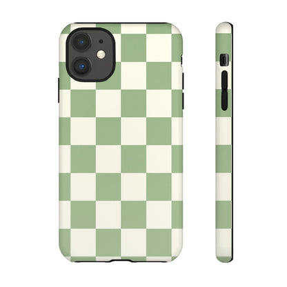 Sage Green Checkerboard Phone Case | Minimal Aesthetic Tough Case