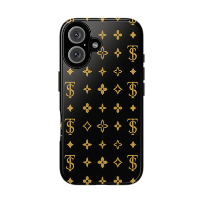 Gold Monogram Pattern Tough Phone Case | Black & Gold Luxury Design for Iphone, Samsung Galaxy and Pixel