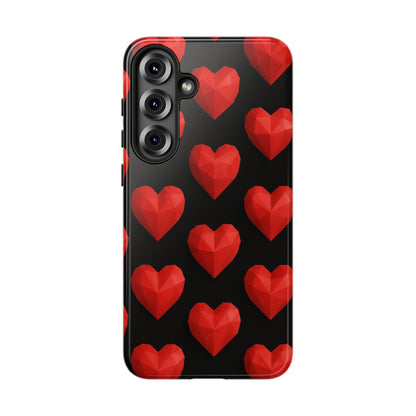Red Heart Phone Case – Geometric Heart Pattern Tough Case (Black)