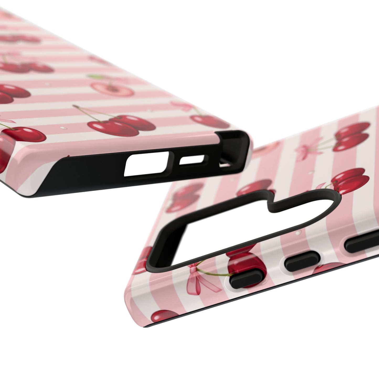 Coquette Cherry Bow Phone Case | Cute Pink Aesthetic Cherry Pattern Tough Case for iPhone & Samsung