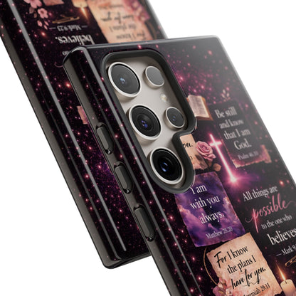 Christian Bible Verse Phone Case Pink Floral Faith Tough Protective Cover Gift