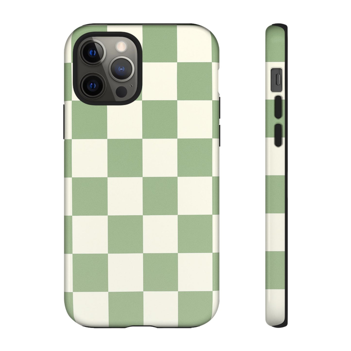 Sage Green Checkerboard Phone Case | Minimal Aesthetic Checkered iPhone & Samsung Tough Case