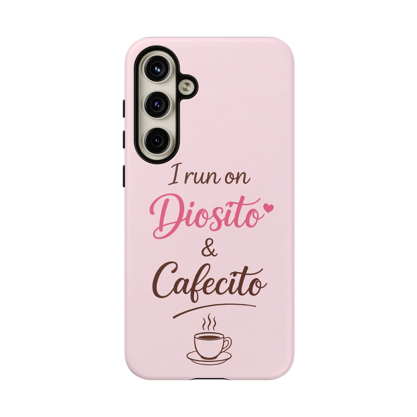 I Run on Diosito y Cafecito Phone Case, Pink Aesthetic Latina Faith Coffee Case, Girly Protective iPhone Samsung Cover