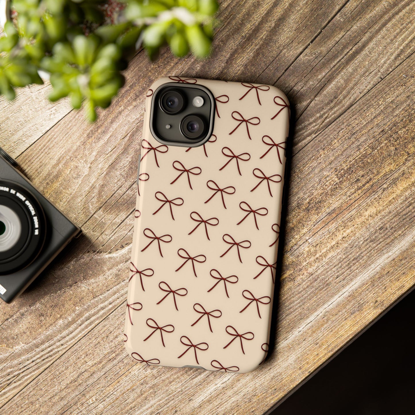 Coquette Bow Phone Case | Neutral Beige Aesthetic iPhone & Samsung Tough Case