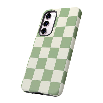 Sage Green Checkerboard Phone Case | Minimal Aesthetic Checkered iPhone & Samsung Tough Case
