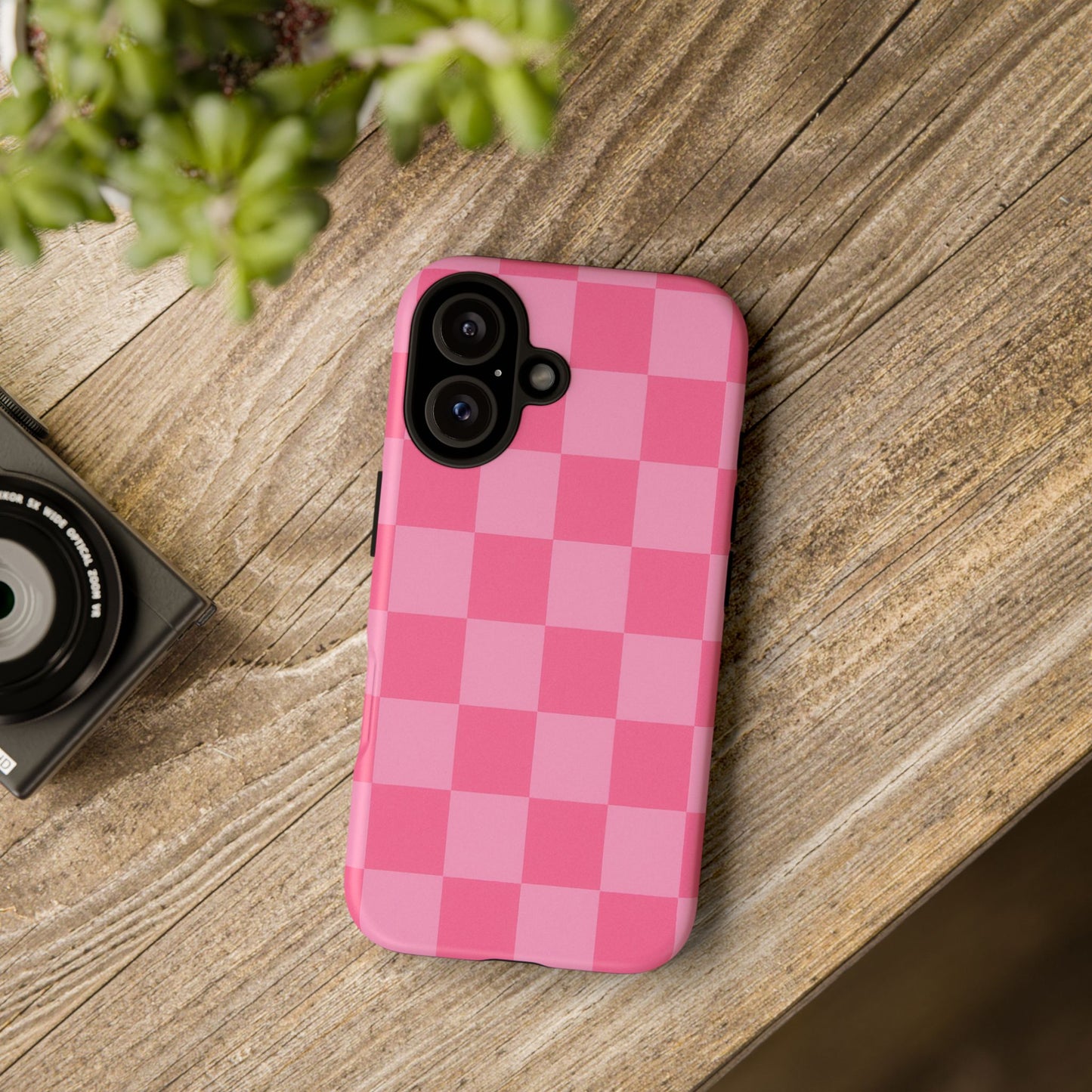 Pink Checkerboard Phone Case – Cute Aesthetic Tough Case for iPhone & Samsung