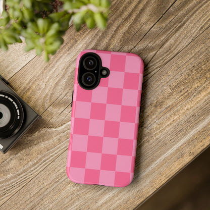 Pink Checkerboard Phone Case – Cute Aesthetic Tough Case for iPhone & Samsung