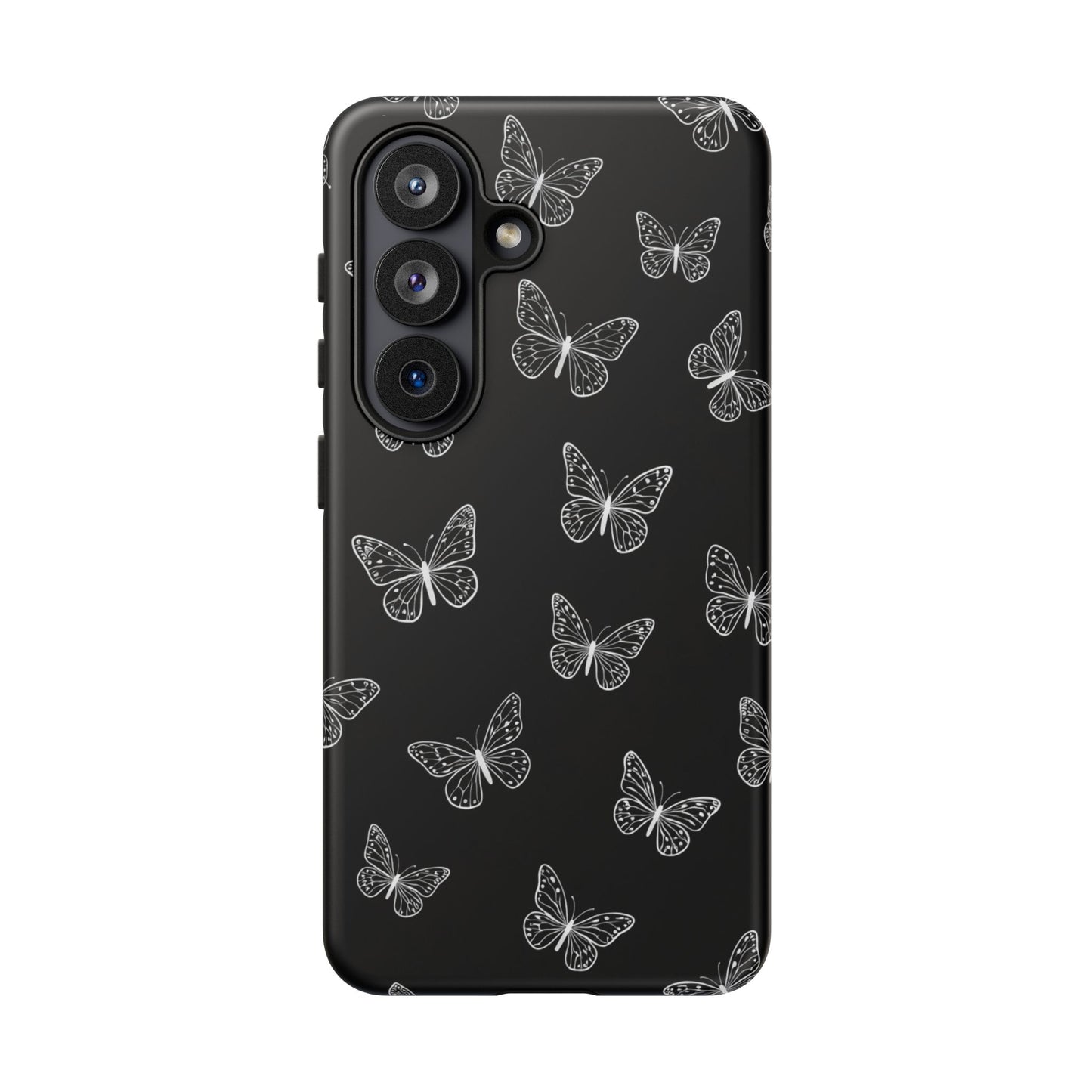 White Butterfly Pattern Phone Case – Dark Aesthetic Monochrome Tough Cover