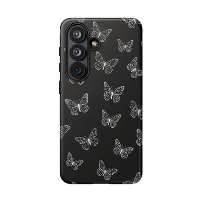 White Butterfly Pattern Phone Case – Dark Aesthetic Monochrome Tough Cover