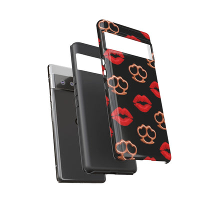 Red Lipstick & Knuckle Duster Phone Case | Bold Kiss Print Tough Protective Cover for Iphone, Samsung Galaxy and Pixel