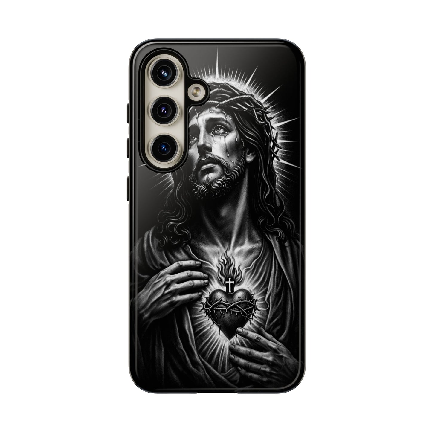 Jesus Sacred Heart Phone Case Black White Christian Faith Aesthetic