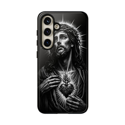 Jesus Sacred Heart Phone Case Black White Christian Faith Aesthetic