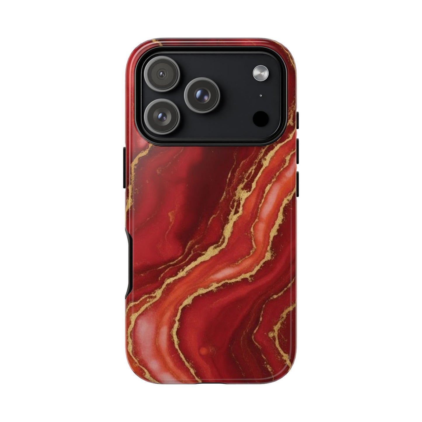Red Agate Marble Phone Case – Gold Vein Luxury Stone Tough Case (iPhone, Samsung, Pixel)