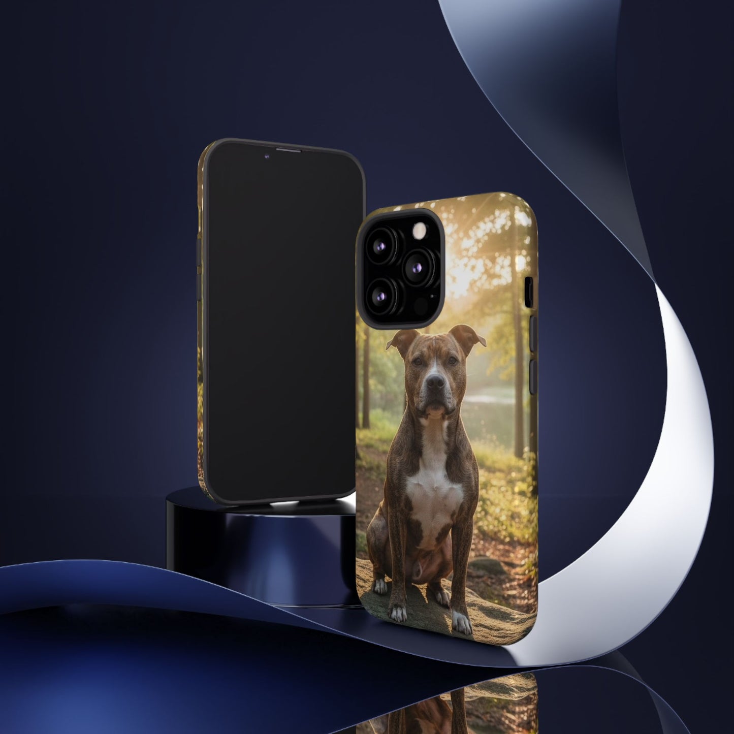 Pitbull Portrait Phone Case | Dog Lover Tough Case, Sunset Forest