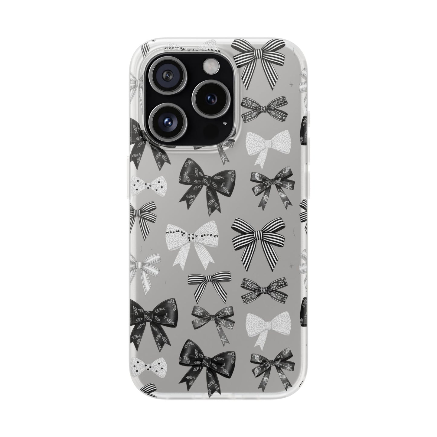 Black & White Bow Pattern Phone Case | Minimal Coquette Flexi Case