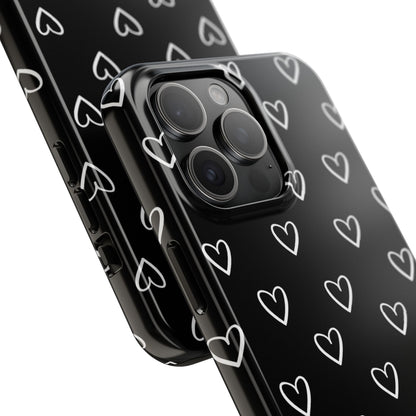 Doodle Heart Phone Case – Minimal Black & White Heart Pattern | Tough Protective Case