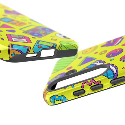90s Retro Neon Phone Case – Y2K Nostalgia Colorful Icons Tough Protective Case