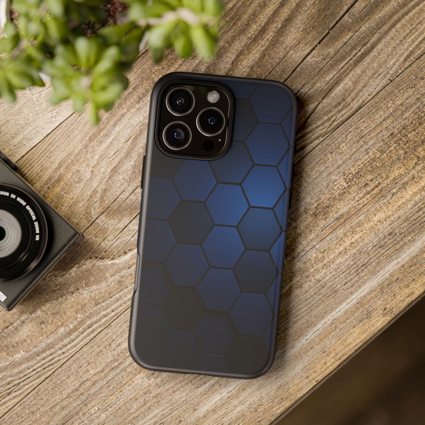 Blue Hexagon Gradient Phone Case | Honeycomb Geometric Tech Aesthetic | Minimalist Tough Case for iPhone & Samsung