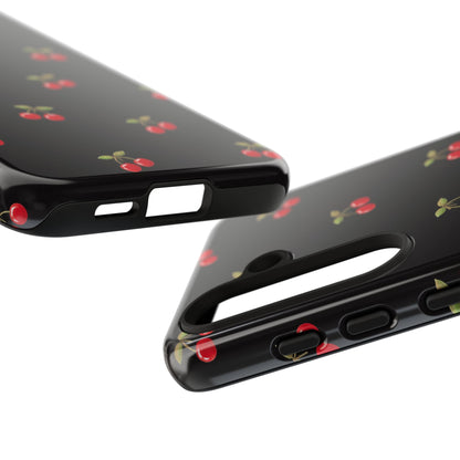 Cherry Pattern Phone Case — Slim Black Protective iPhone Case with Red Cherries for Iphone, Samsung Galaxy and Pixel