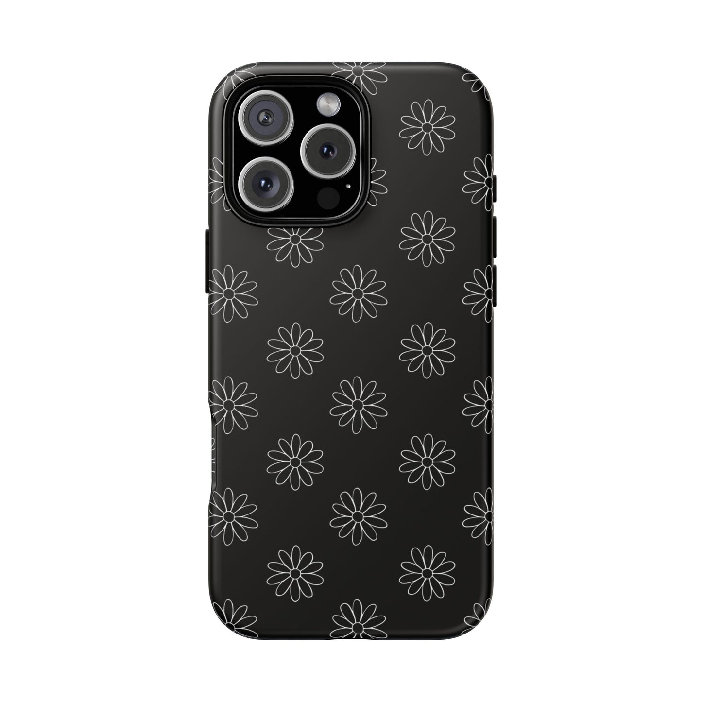 Black Daisy Floral Phone Case – Slim Protective Tough Case for Iphone, Samsung Galaxy and Pixel