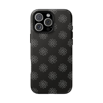 Black Daisy Floral Phone Case – Slim Protective Tough Case for Iphone, Samsung Galaxy and Pixel