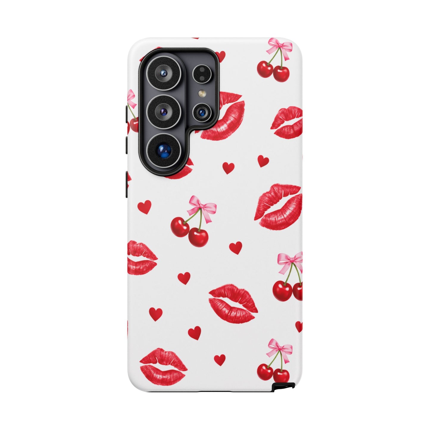 Red Lips & Cherry Phone Case – Y2K Retro Aesthetic Tough Cover