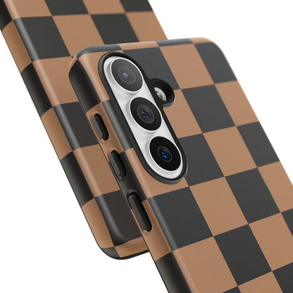 Brown Checkered Phone Case | Aesthetic Checkerboard iPhone & Samsung Tough Case