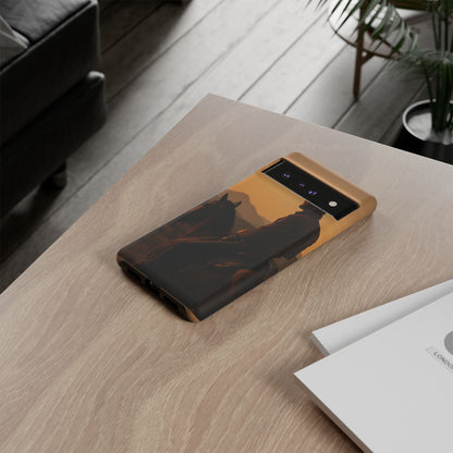 Western Cowboy Sunset Phone Case | Horse Rider Desert Aesthetic Tough Protective Case
