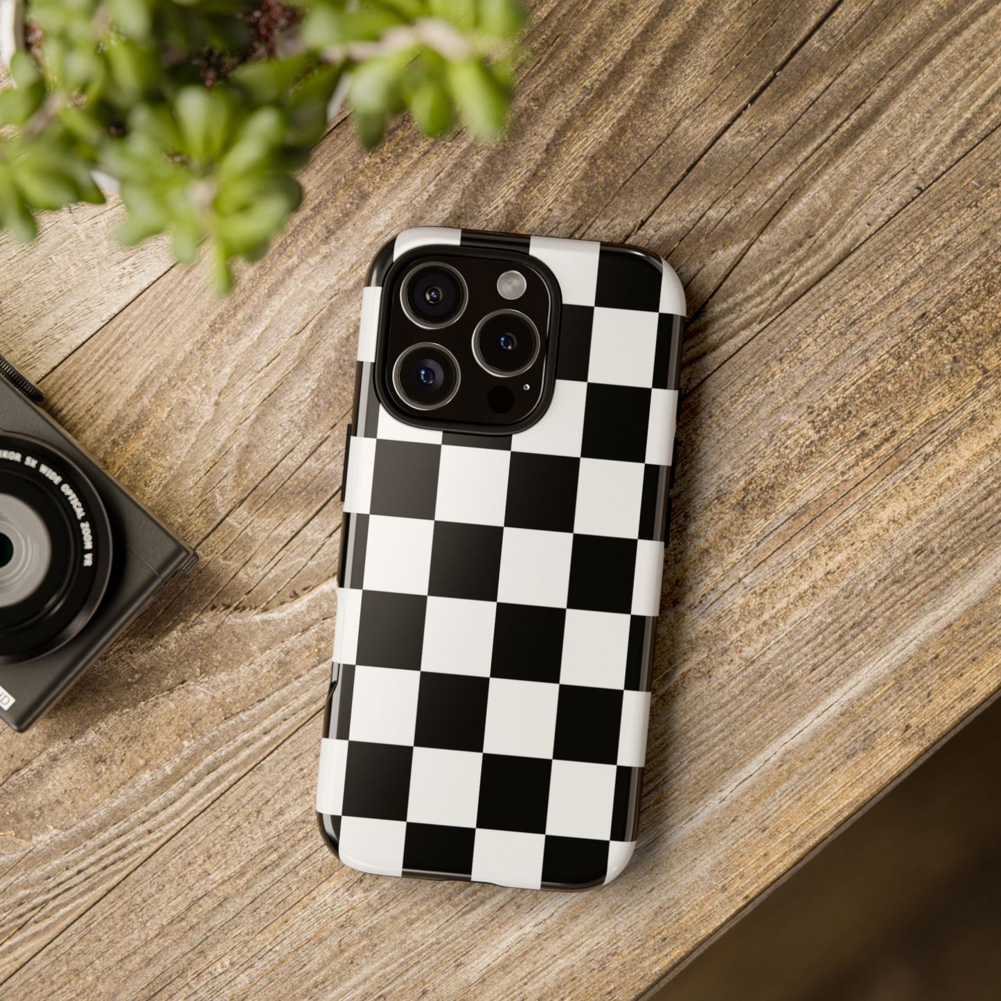Black & White Checkerboard Phone Case – Classic Aesthetic Tough Protective Case