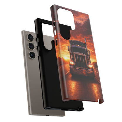 Big Rig Truck Phone Case Sunset Highway Semi Truck iPhone Samsung Cover