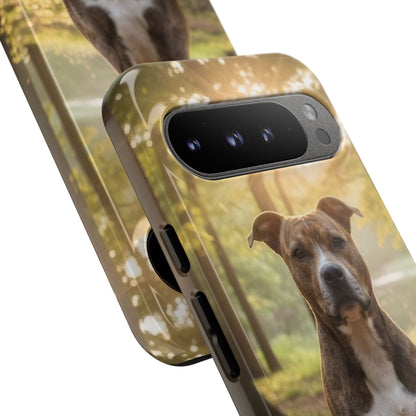 Pitbull Portrait Phone Case | Dog Lover Tough Case, Sunset Forest