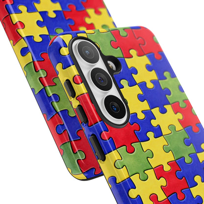 Colorful Puzzle Phone Case, Autism Awareness Jigsaw Design, Tough Protective Case, iPhone & Samsung Case, Vibrant Puzzle Pattern