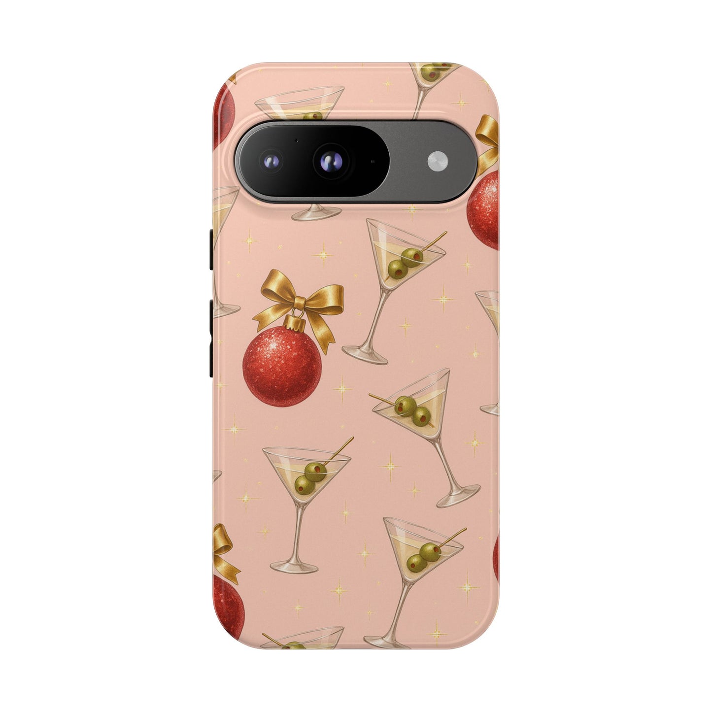 Cocktail Ornament Phone Case – Pink Martini & Cherry Pattern | Glossy or Matte for Iphone, Samsung Galaxy and Pixel