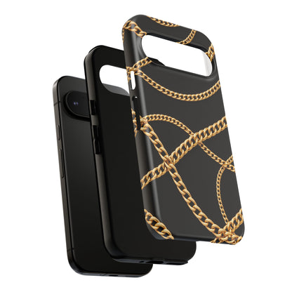 Luxury Gold Chain Phone Case – Black Designer Style Tough Protective Cover for Iphone, Samsung Galaxy and Pixel