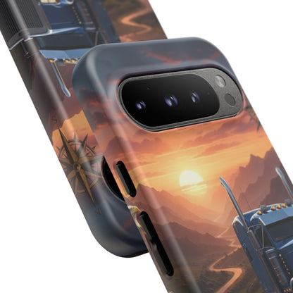 Semi Truck Sunset Phone Case | Trucker Gift | Diesel Truck Highway Road iPhone & Samsung Tough Protective Case