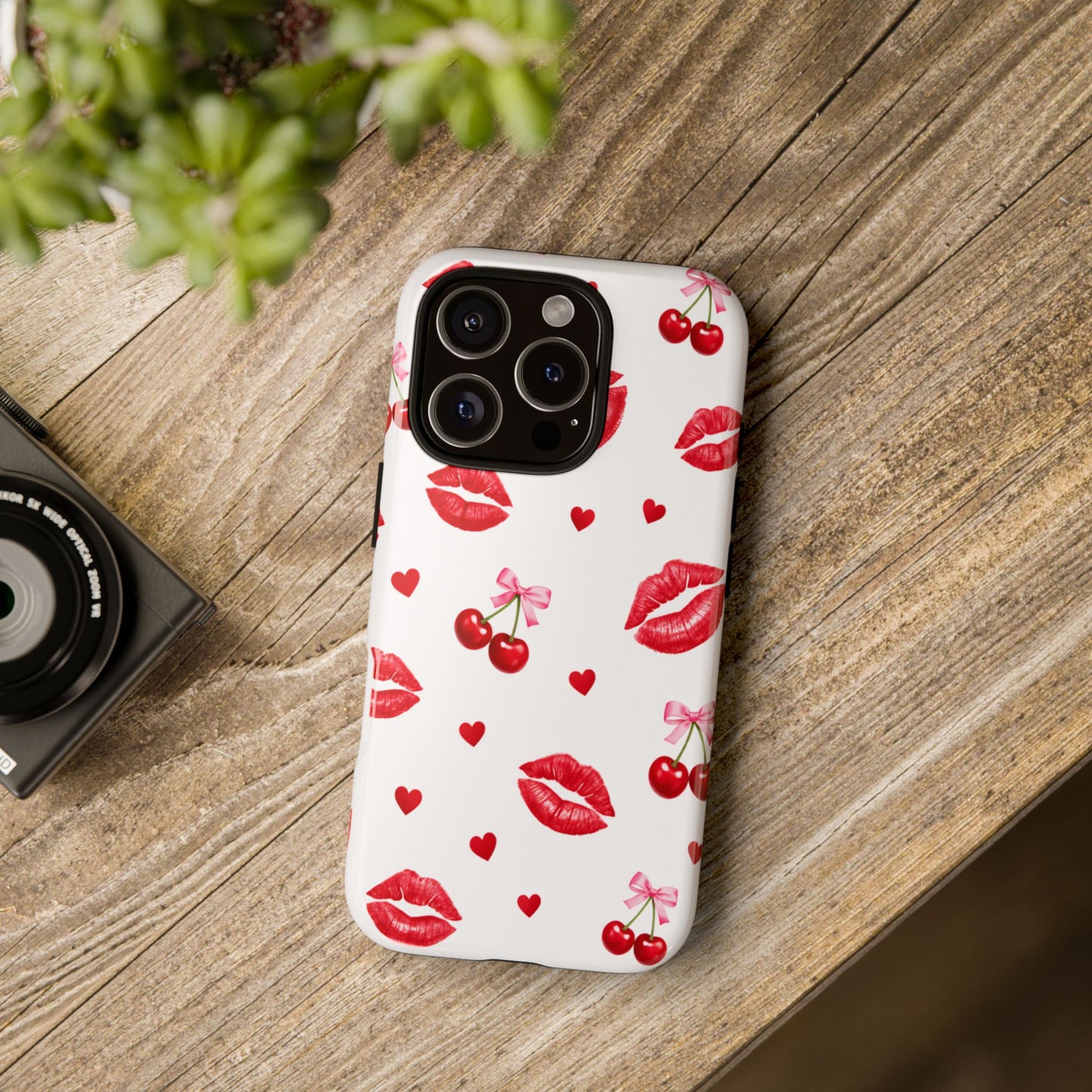 Red Lips & Cherry Phone Case – Y2K Retro Aesthetic Tough Cover