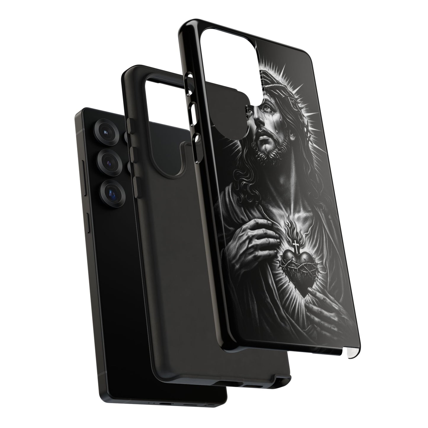 Jesus Sacred Heart Phone Case Black White Christian Faith Aesthetic