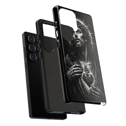 Jesus Sacred Heart Phone Case Black White Christian Faith Aesthetic
