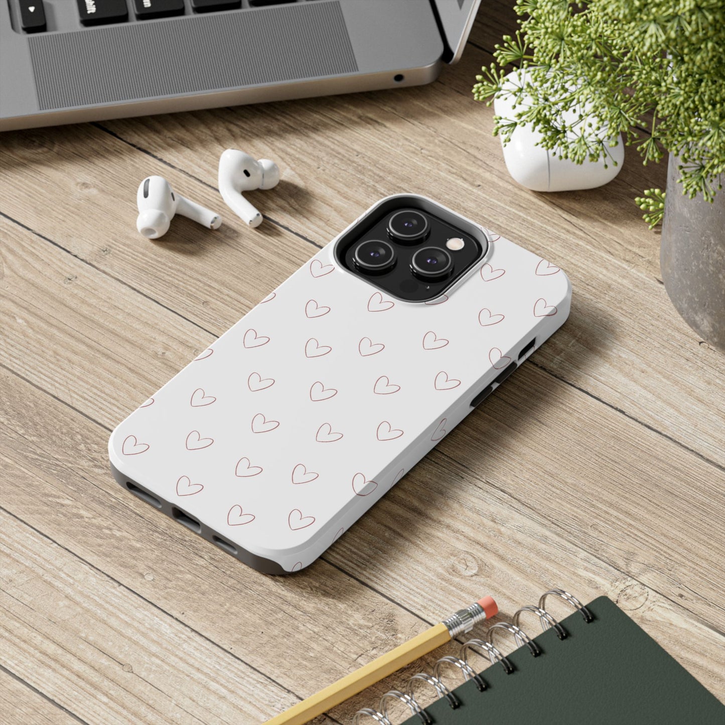Hand-Drawn Hearts Tough Phone Case | Minimal Pink Heart Pattern