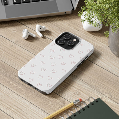 Hand-Drawn Hearts Tough Phone Case | Minimal Pink Heart Pattern