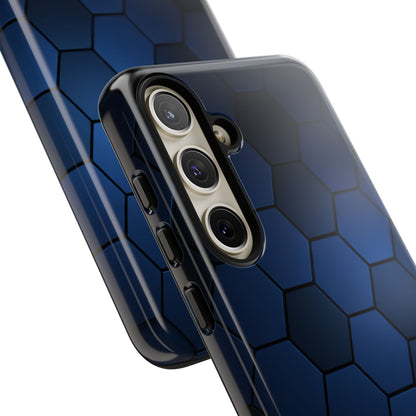 Blue Hexagon Gradient Phone Case | Honeycomb Geometric Tech Aesthetic | Minimalist Tough Case for iPhone & Samsung