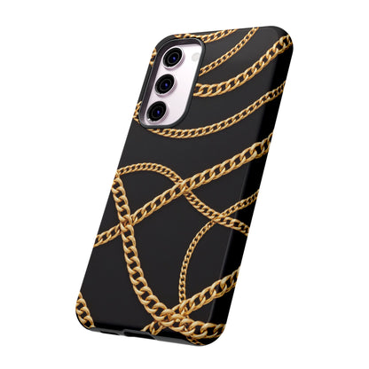 Luxury Gold Chain Phone Case – Black Designer Style Tough Protective Cover for Iphone, Samsung Galaxy and Pixel