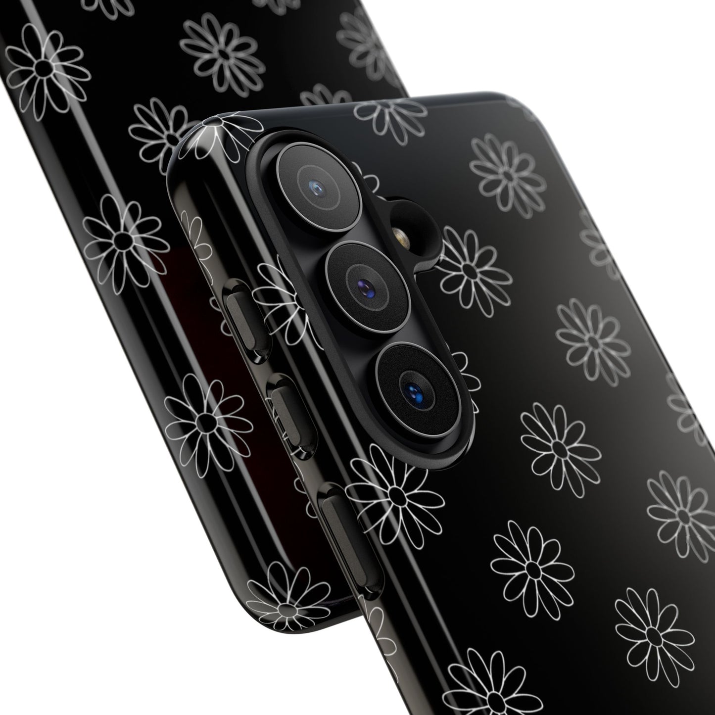 Black Daisy Floral Phone Case – Slim Protective Tough Case for Iphone, Samsung Galaxy and Pixel