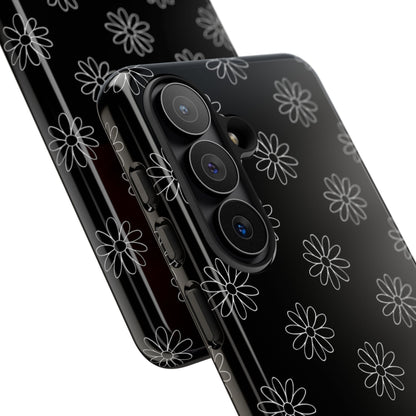 Black Daisy Floral Phone Case – Slim Protective Tough Case for Iphone, Samsung Galaxy and Pixel